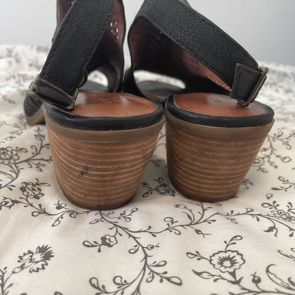 Lucky Brand Sling-back open toe Black leather mules ankle heeled sandals booties - Picture 4 of 11